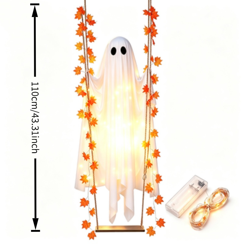 TEMU 2pcs Set: Simulated Maple Leaf Swing Set With Led String Lights. Halloween Light-up Maple Leaf Swinging Decoration, Measuring 110cm. Features