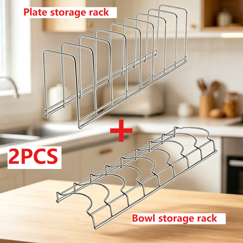 TEMU 2pcs Stainless Steel Drawer Dish Organizer, Plate & Bowl Separator For Drawer, Space-saving Kitchen Storage, Ideal For Daily Organization,