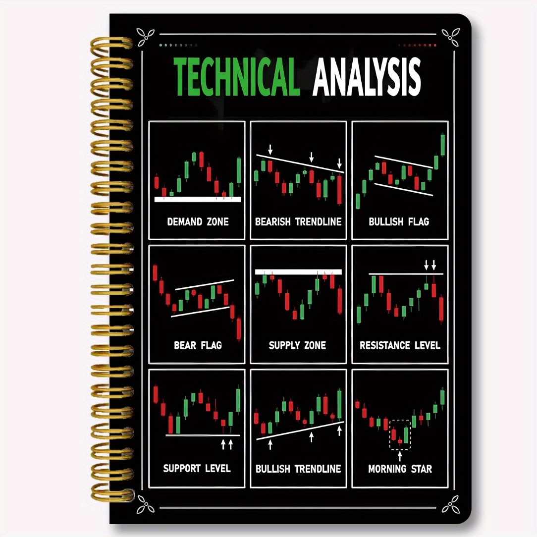 Aktienhandel-Chartanalyse A5 Spiralnotizbuch - Dicke Cover-Design mit technischen Analysevorlagen für Widerstands-/Unterstützungsniveaus, Bull Flag/Bear Trend - 13,97x21,08 cm, ideal für Trader, Investoren & Finanzbegeisterte, Börsenbuch, Trader-Arbeitsbuch, hochwertiges Papier, strukturiertes