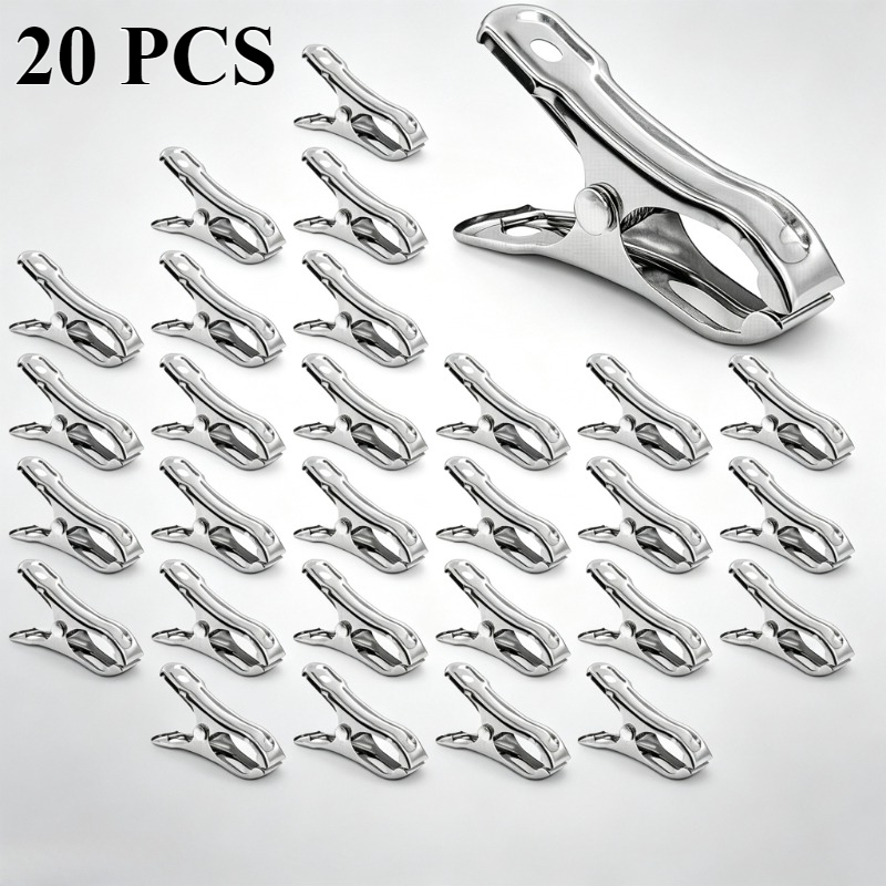 TEMU 20 Pack Stainless Steel Heavy Duty Clips, 2-inch Large Opening Spring Clamps, Rustproof Metal Clothespins For Gardening, Greenhouse, Securing
