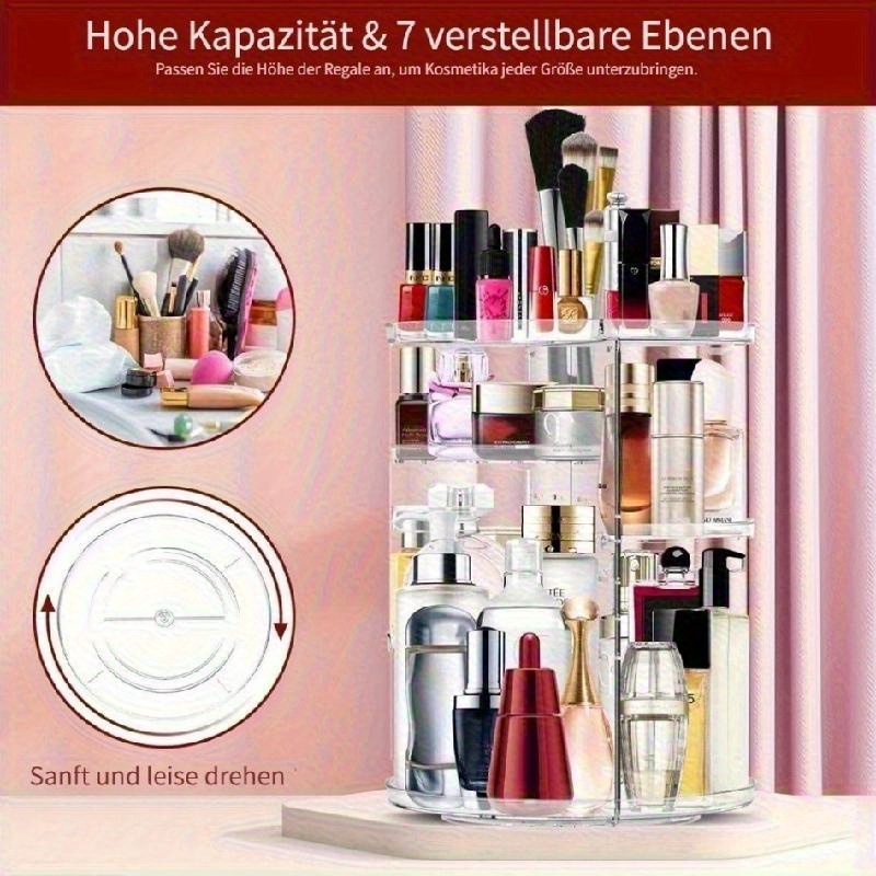 360 rotating makeup organizer transparent vanity shelf with multi tiered compartments space saving cosmetic storage for bathroom desk dressing table heavy duty plastic construction easy clean vanity tray makeup vanity desk sleek beauty holder   material sturdy construction skincare routine Product details 5