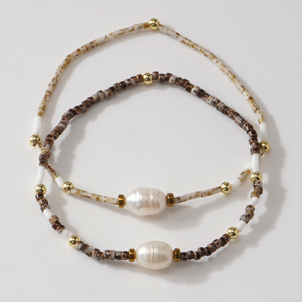 Image of 2pcs Women's Bracelet Set, Bohemian Elegant Style, Copper Beads With Real, Black Onyx Spacer Glass Bracelet, Suitable For Daily Wear Or As A Gift For Pretty At Holiday Parties And Beach Vacations