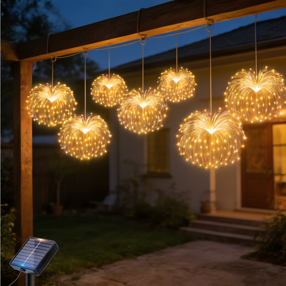 TEMU Upgraded 600 Led Solar Starburst Light, 8 Adjustable Flashing , Durable And Copper , Shapes, Solar Hanging Firework Light, Windproof And,