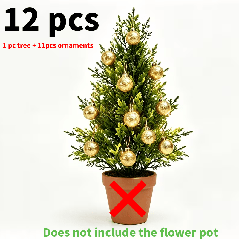 TEMU 12pcs Large-scale Simulation Pine Tree Set, With Sparkling Golden Pink Spheres, Outdoor Artificial Green Christmas Tree â Suitable For Wedding