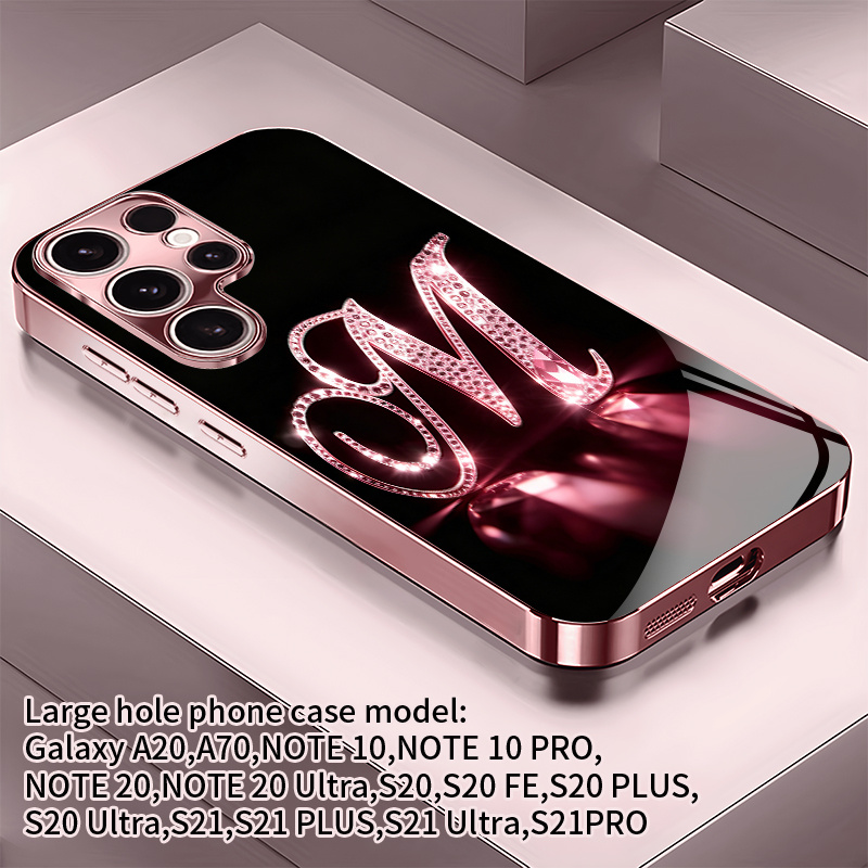 TEMU Phone Case - M Background 2d Pattern Electroplated Pink Suitable For S26, S25, S24, S23, S22, S21, S20, Note20, Note 10 A55, A54, A53, A52, A36,