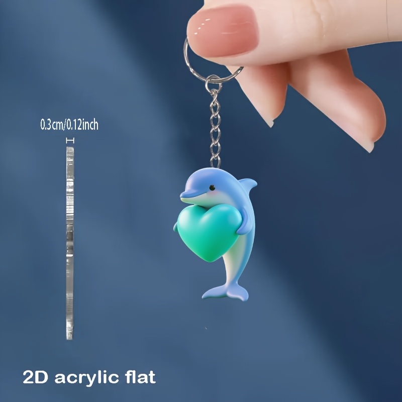 TEMU 2d Flat - 2d Plane, 2d Plane - 1 Dolphin Heart Keychain, Cute Marine Creature Accessory With Teal Accents, Durable Acrylic And , Compact,