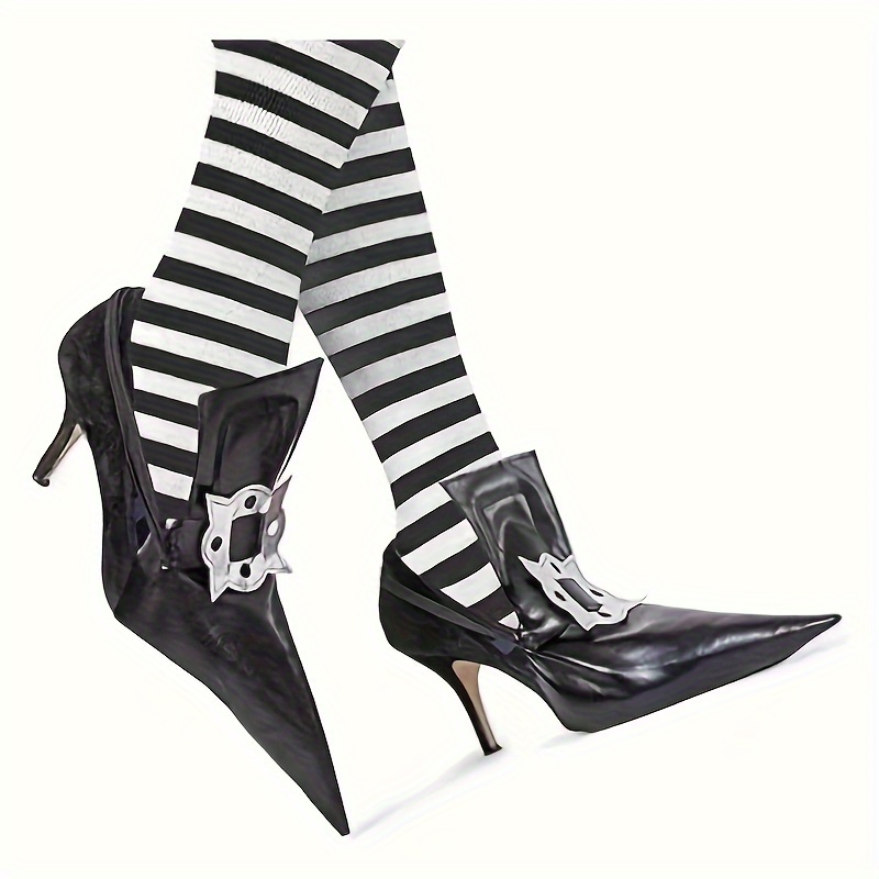 pair witch shoe covers pointed toe striped cuff metallic Temu