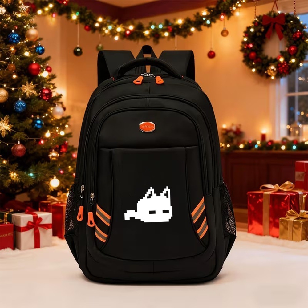 TEMU Pixel Art Cat Outline Lines, Reflective Strip Backpack Back-to-school Multifunctional Travel Bag, Matching, Durable And Wear-resistant,