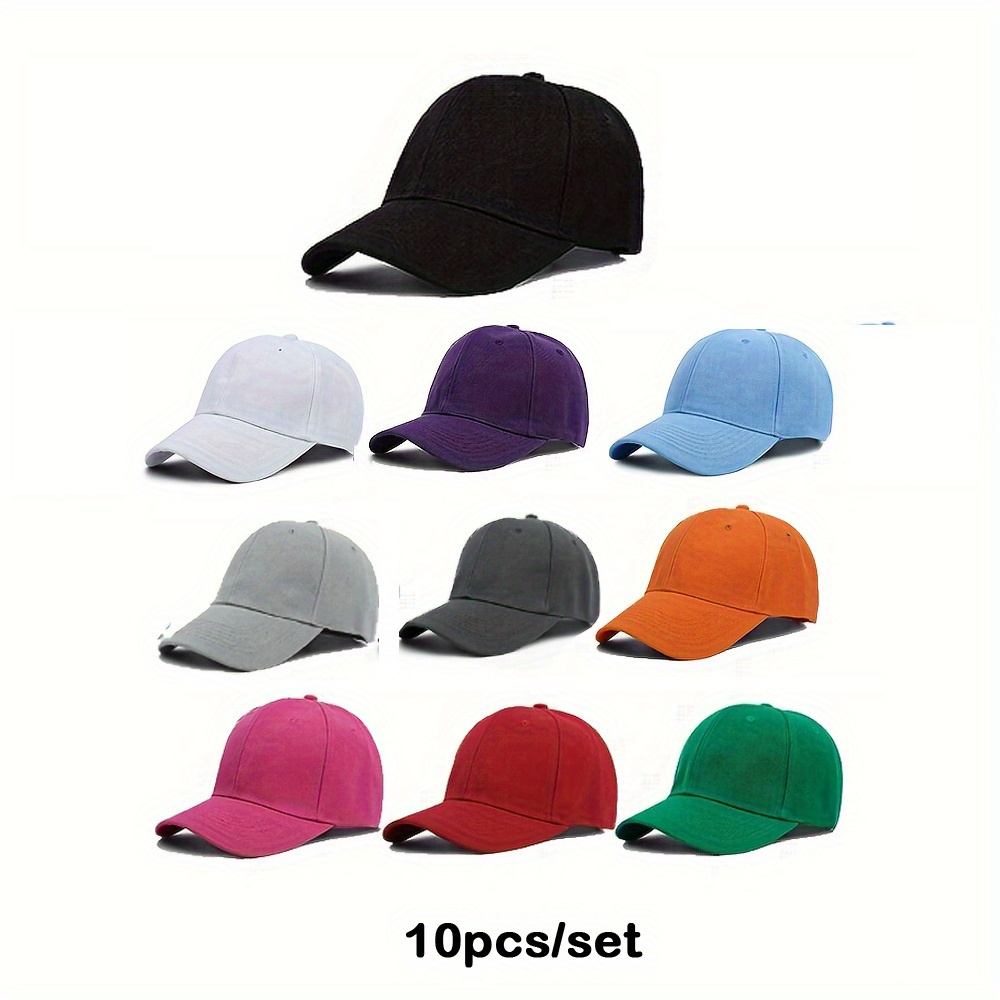 Image of 10-pack Urban Style Fashion Casual Unisex Baseball Caps, 100% Polyester, Adjustable Size, Suitable For Men And Women