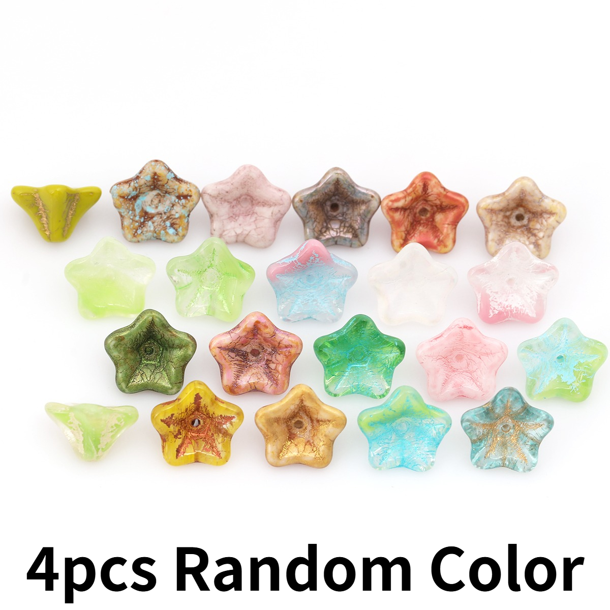 TEMU 4pcs Perles de verre florales de 13 mm de couleur aléatoire, perles et fleur cloche veinée dorée antique pour d'artisanat de bijoux faits à
