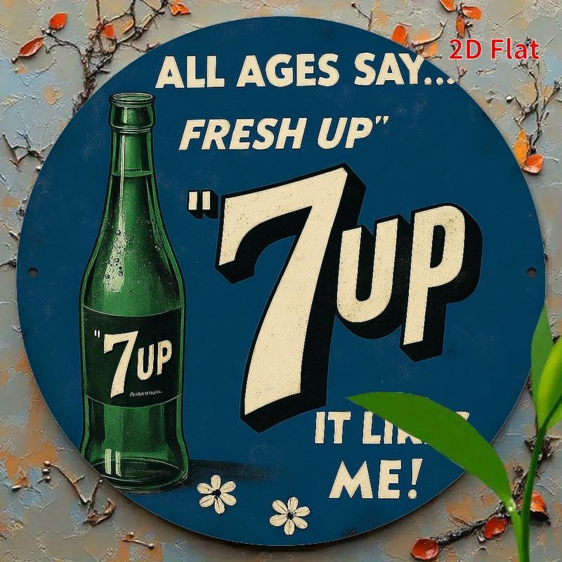 Vintage 7-Up Inspired Tin Metal Signs Retro Soda Bottle Graphic