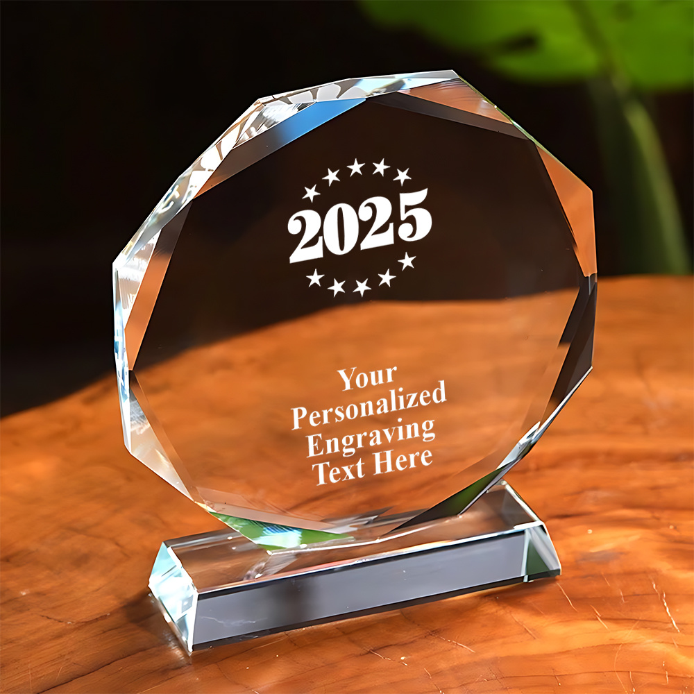 Personalized Crystal Trophy Award - Creative Octagonal Keepsake for 2025, Customizable Commemorative Gift for Employees, Colleagues & Family, Teacher Appreciation, Retirement, Farewell, or Recognition—Custom Engraved Plaque with DIY  , Desk Decoration