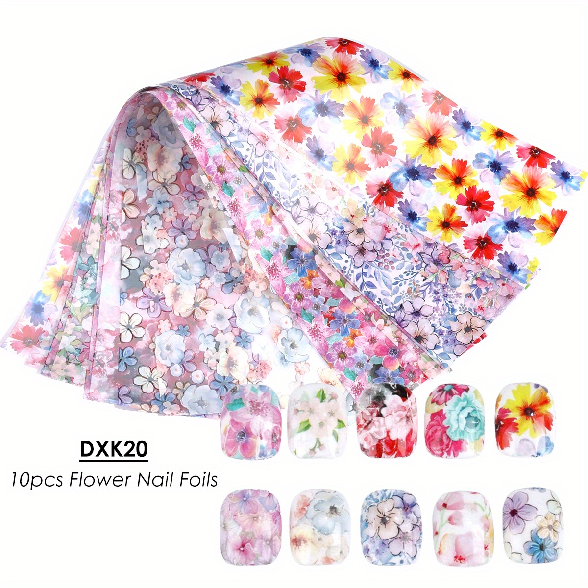 10pcs Clusters Of Flowers Nail Foil Transfer Stickers Vintage Romantic Starry Elegant Foils Manicure Sliders Decor