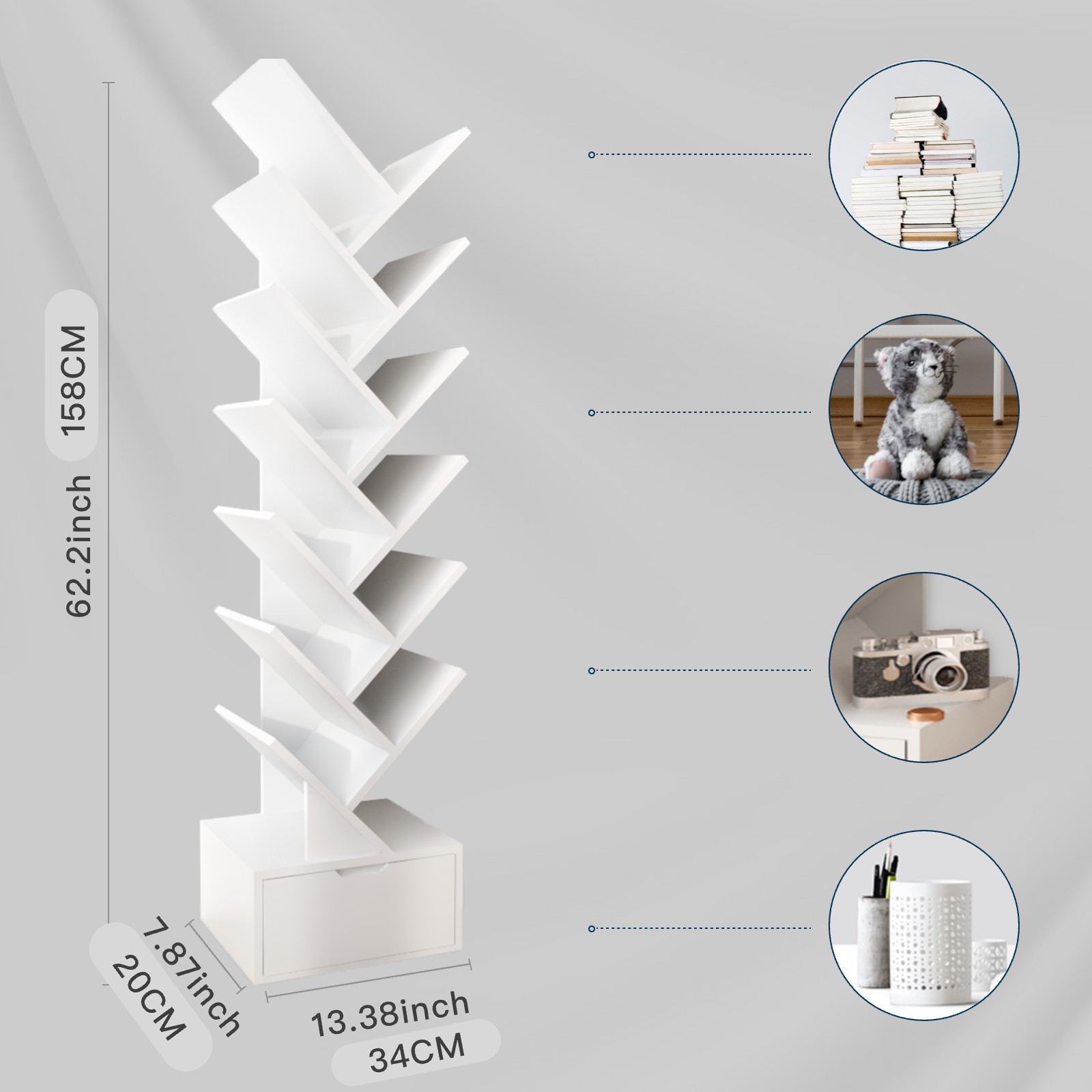 Image of 14-storey High-capacity Tree-shaped Bookshelf - Space- Aesthetics, Sturdy Wooden Structure, Suitable For Living Room, Home Office, Bedroom Study - Easy To Assemble, Book, Cd Storage