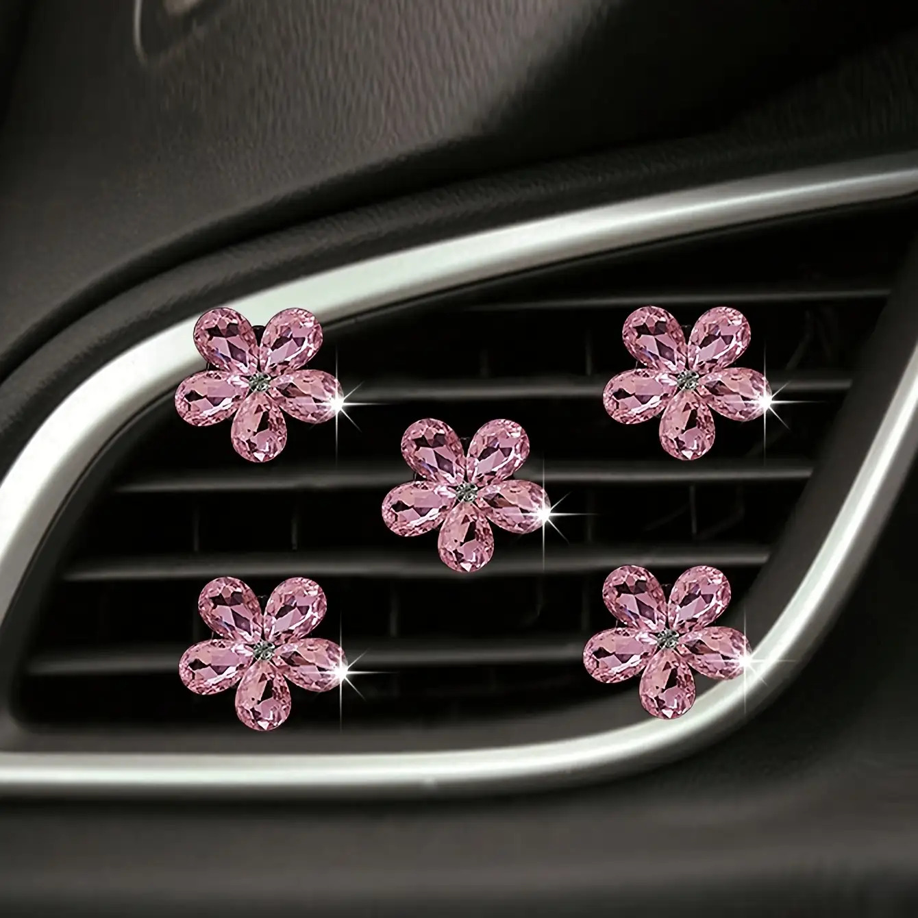 item picture set of 5 artificial crystal five petal flower car air freshener clips sparkling interior decoration for cars air conditioning decorative items   without battery