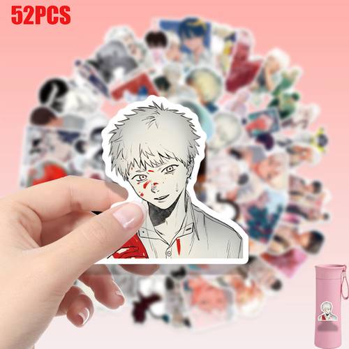 52pcs japanese hand drawn style vinyl graffiti stickers featuring of multi scene patterns blending diverse themes daily life and interaction with vibrant colors and