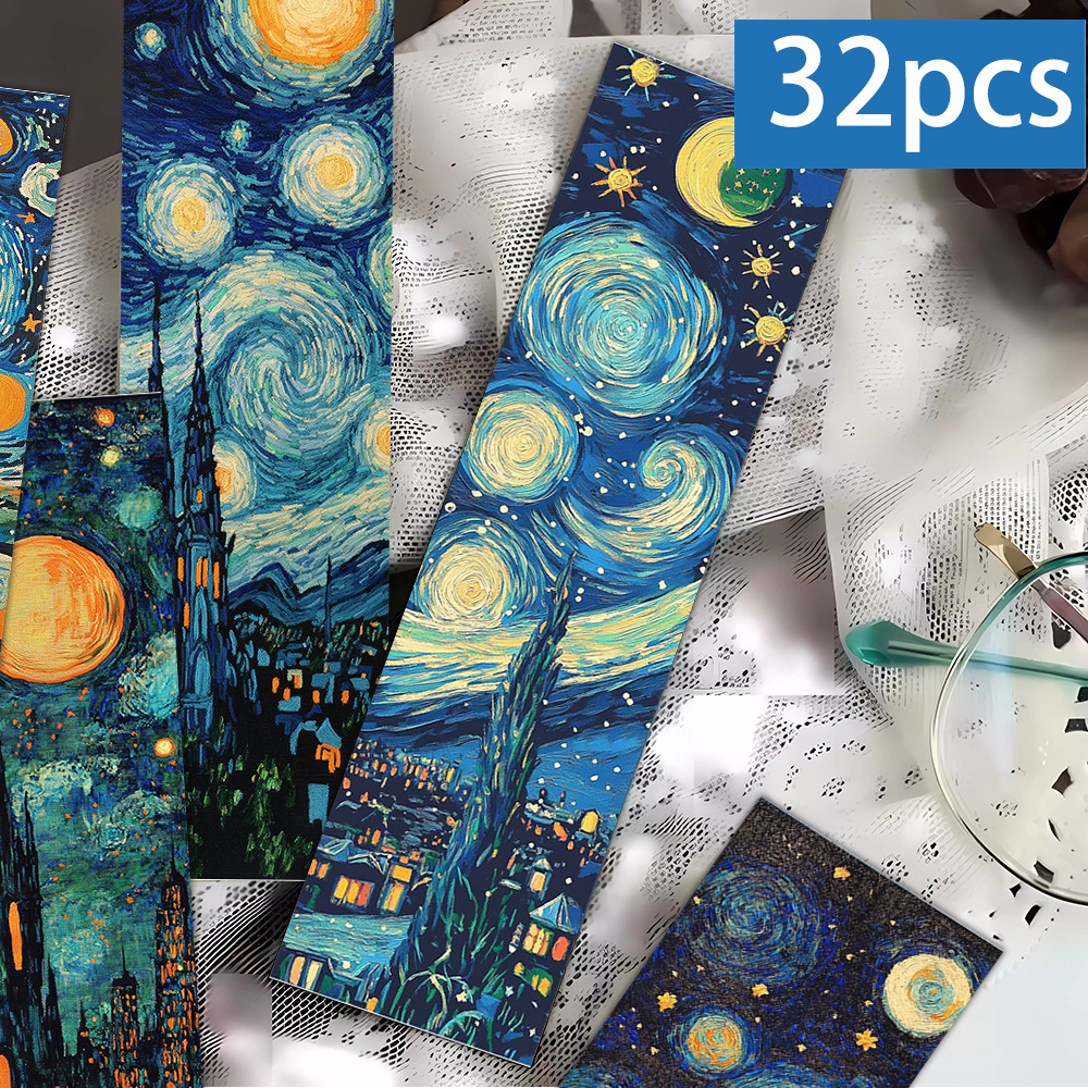 TEMU 32pcs, Starlit Night Bookmarks, Van Gogh-inspired Bookmarks, Gifts For Book Lovers, Narrow-page Collage Craft, For Libraries And Teachers