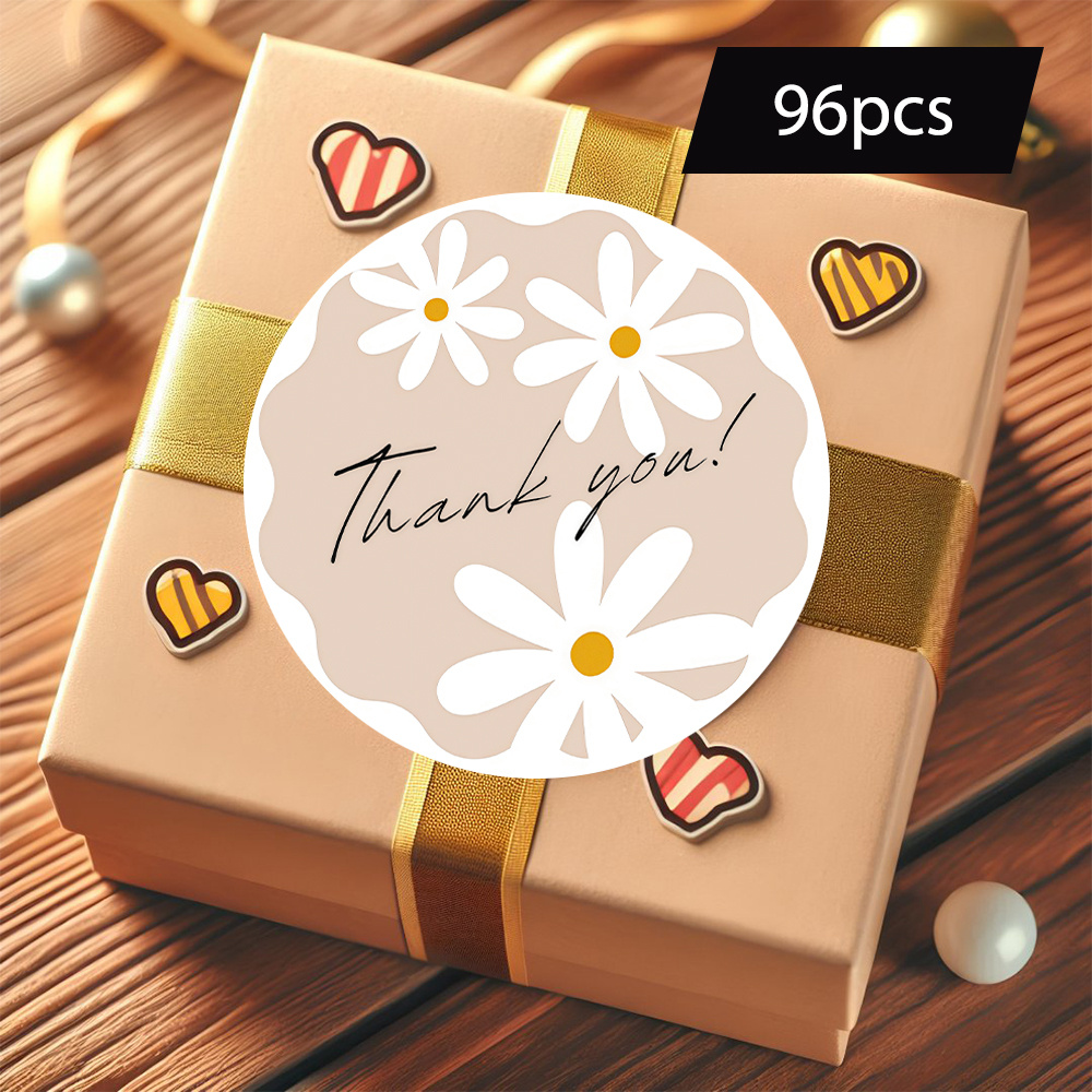 TEMU A Set Of 96 Round Stickers Featuring A 'thank You' Message, Designed With A Daisy Theme, Perfect For Gift Tags, Notes Of Appreciation, Packaging