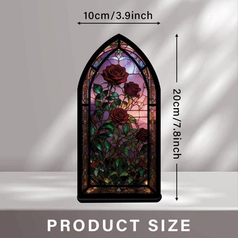 TEMU Support de livre numérique 2D plat, étagère d'angle avec motif rose en verre coloré, décoration d'étagère lumineuse confortable, cadeau idéal