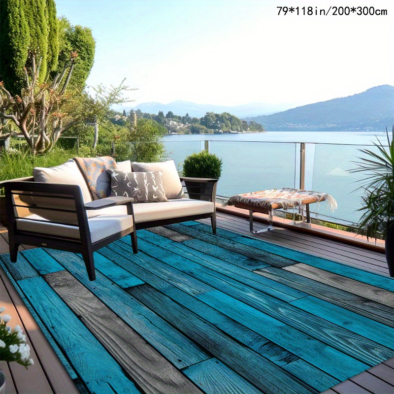TEMU Tapis 1 pièce en velours avec support en plastique à , motif de planche de bois bleue, tapis d'extérieur, convient pour les cours, le camping,