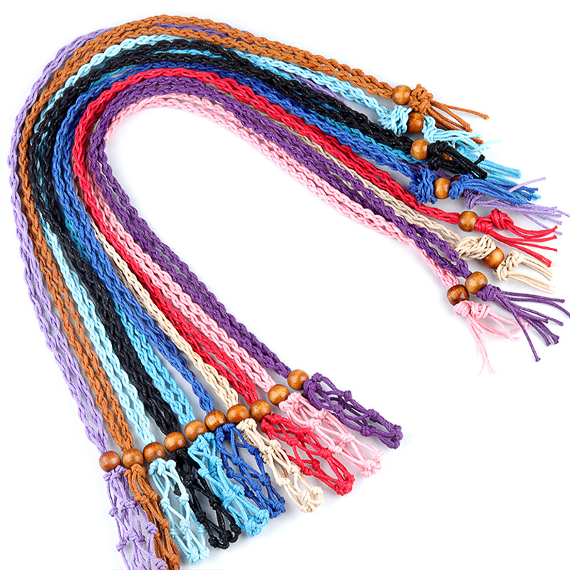 2pcs Handmade Adjustable Braided Net Bag Necklace with Stone Pendant
