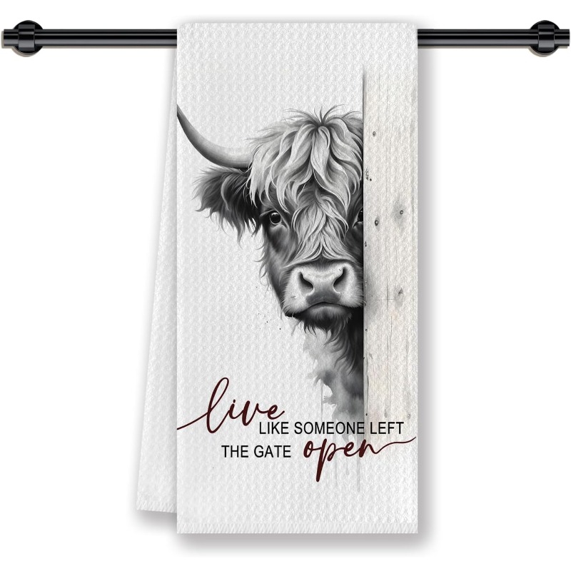TEMU 1pc 18*26 Inch Highland Cow Kitchen Dish Towel, Funny Cow Gift For Women And Girls, Farm Cow Tea Towel, Kitchen And Bathroom Decoration