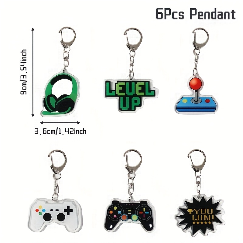 TEMU 6pcs Game Theme Acrylic Keychain Game Console Upgrade Level Design Gift Pendant Happy Birthday Party Decoration Video Game Theme Party Supplies