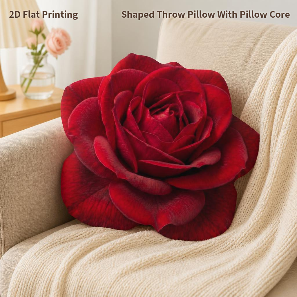 TEMU 1pc Red Rose Floral Bloom Throw Pillow - Stuffed Cushion With Zipper Closure, Hand Washable Suitable For Bedroom Sofa Decor, Multicolor Flower