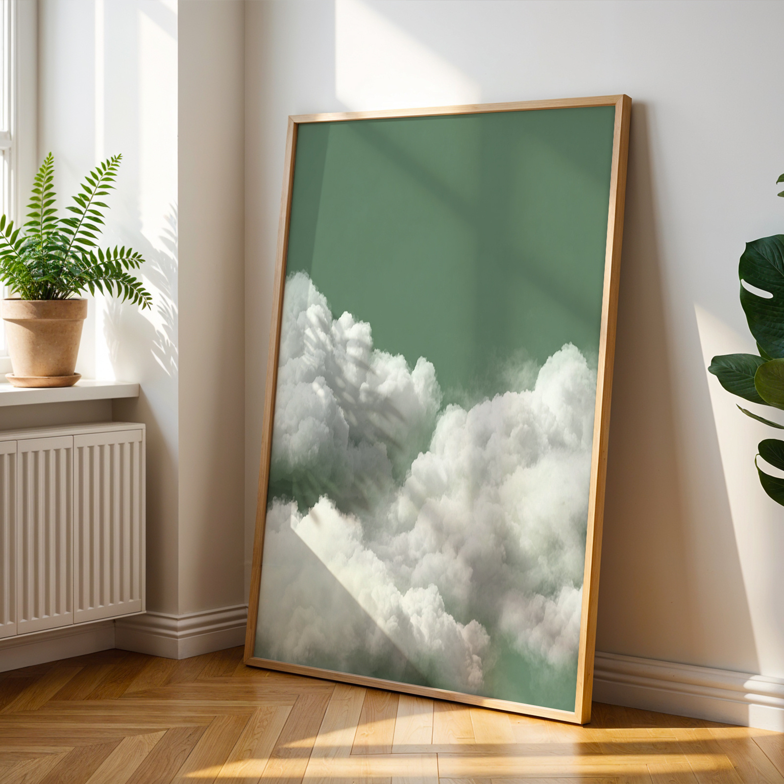 TEMU 2D Flach, 2D Flach, , Wanddekoration, Vintage Poster, Friedlicher grüner Himmel Kunstdruck, Nordische Wolken Leinwand Kunstwerk, Dekoration für