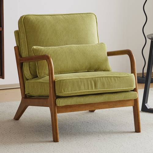 contemporary accent chair stylish armchair featuring a pillow upholstered in linen fabric sturdy wooden frame ideal for living room bedroom balcony or