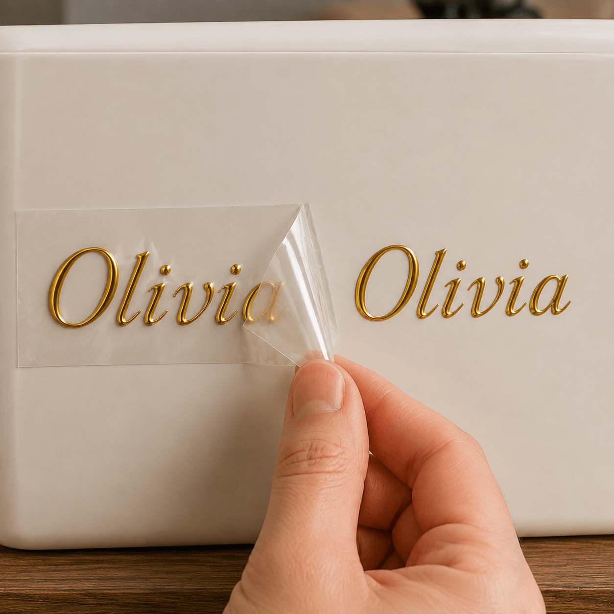 TEMU Custom Golden Name Transfer Label, Personalized Raised Golden Lettering With Transparent Peel Carrier, Custom Text Crystal Transfer Decal