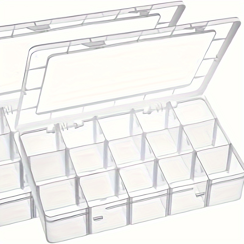 2pcs Large Transparent Plastic Storage Boxes With 15 Compartments - Ideal For Beads, Jewelry, Crafts And More