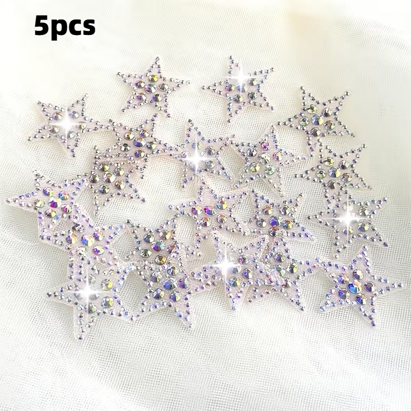 TEMU 5pcs Set Of Colorful Patterned Rhinestone Patches, Small Pentagram Rhinestone Sewing And Ironing Patches, Star Patterned Iron Transfer Patches,