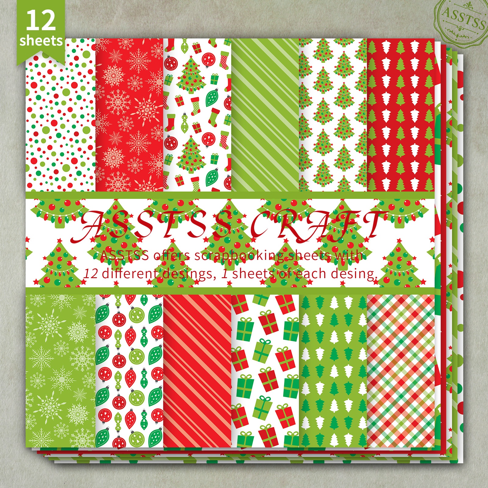 TEMU 12-sheet Asstss Heavyweight Scrapbooking Paper Pad Suitable For Journaling, Collage Art & Crafts - 6"x6" Cardstock With Christmas Tree,