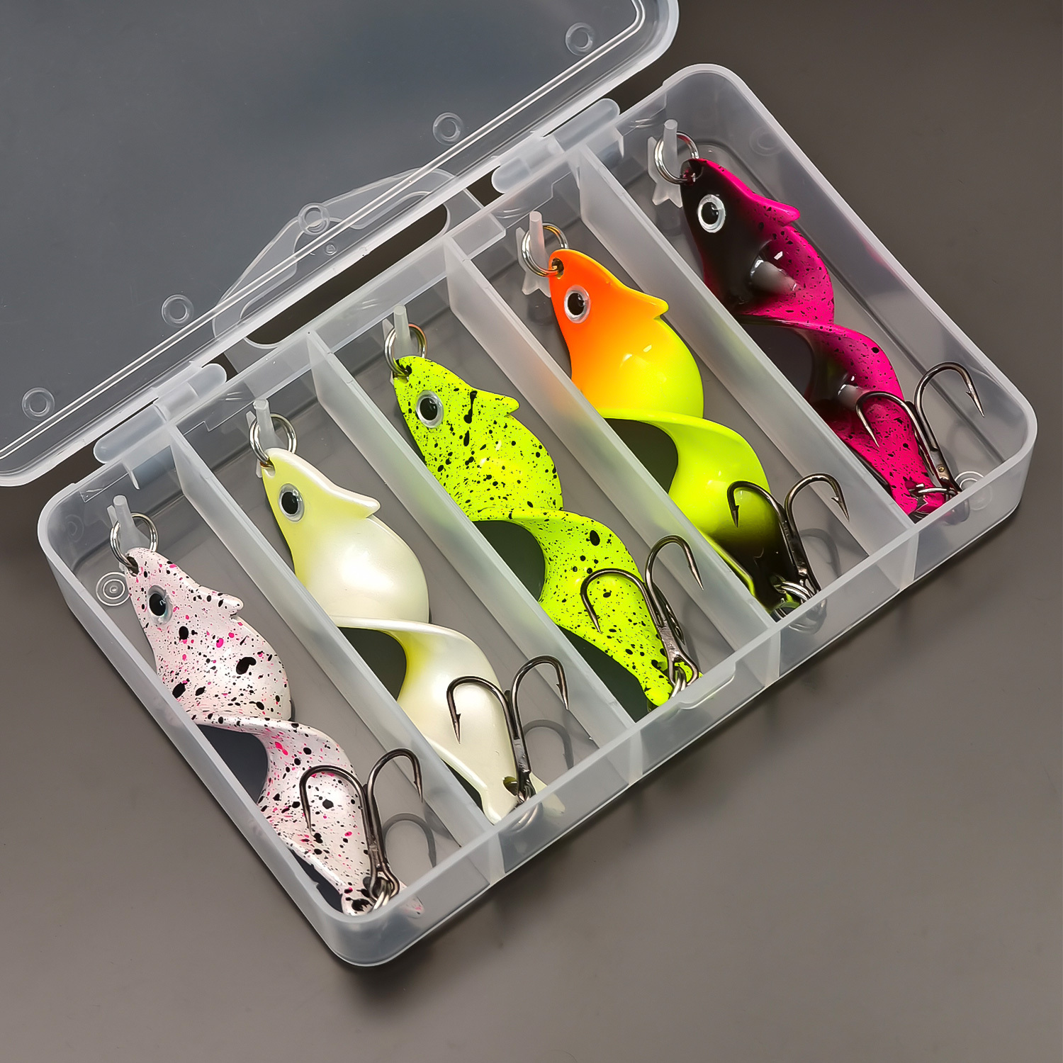 TEMU ANFS 5pcs Leurre de Pêche en Métal avec Boîte à Leurres, Cuillères Truite Mega Twist, Appât de Pêche, Ensemble de Cuillères de Pêche à la Truite