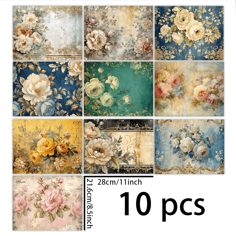 TEMU A Set Of 10 Sheets (11*8.5 Inches) Featuring Vintage High-end Rose Background Materials For Decoration, Diy Retro Journals, Junk Journals,