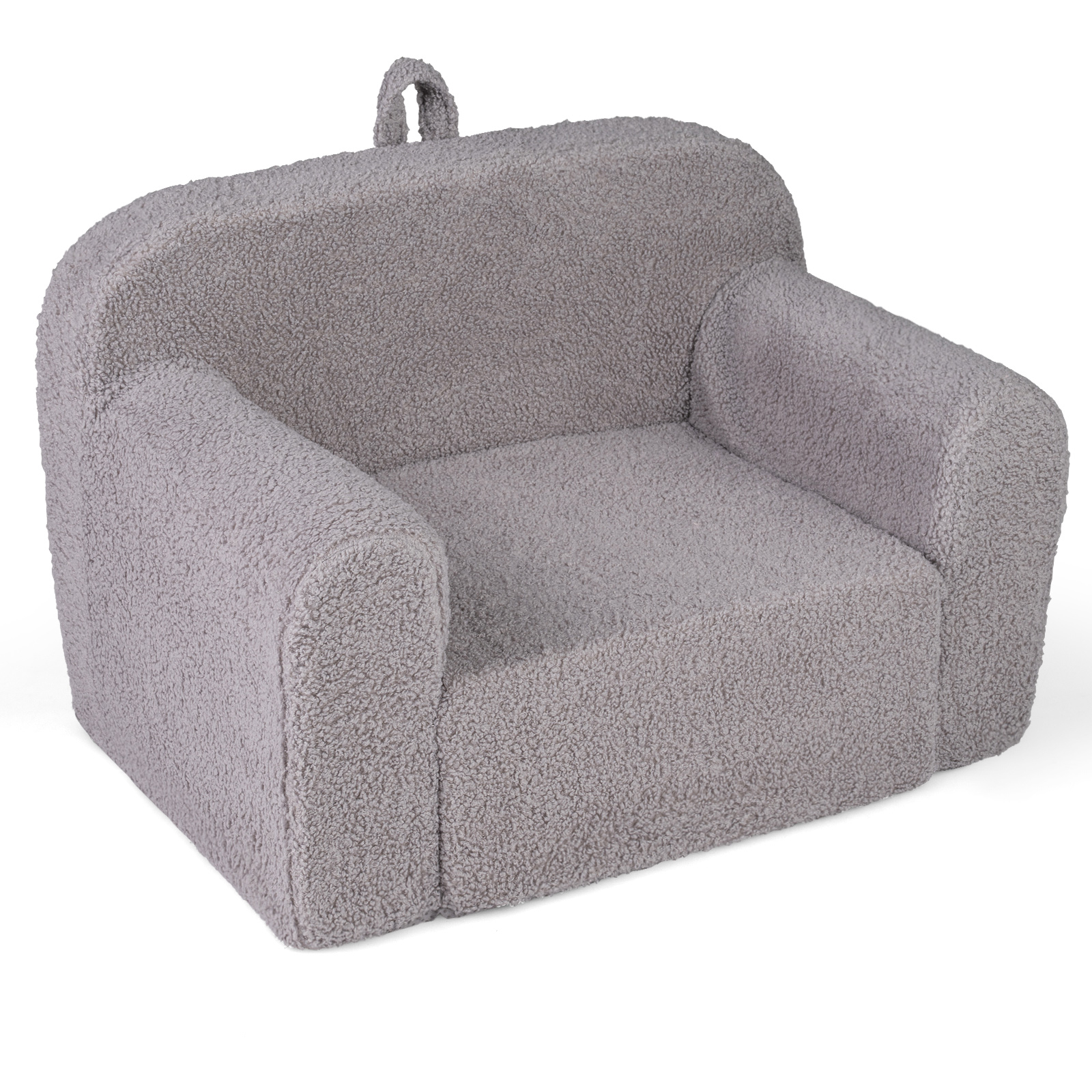 Image of Portable Kids Sofa With Handle & Anti-slip Base - Modern Cushioned Couch Suitable For Bedroom, Playroom,, Assembly, Soft Foam Padding, Gray Furniture For 3+ Years Olds, Non-wood