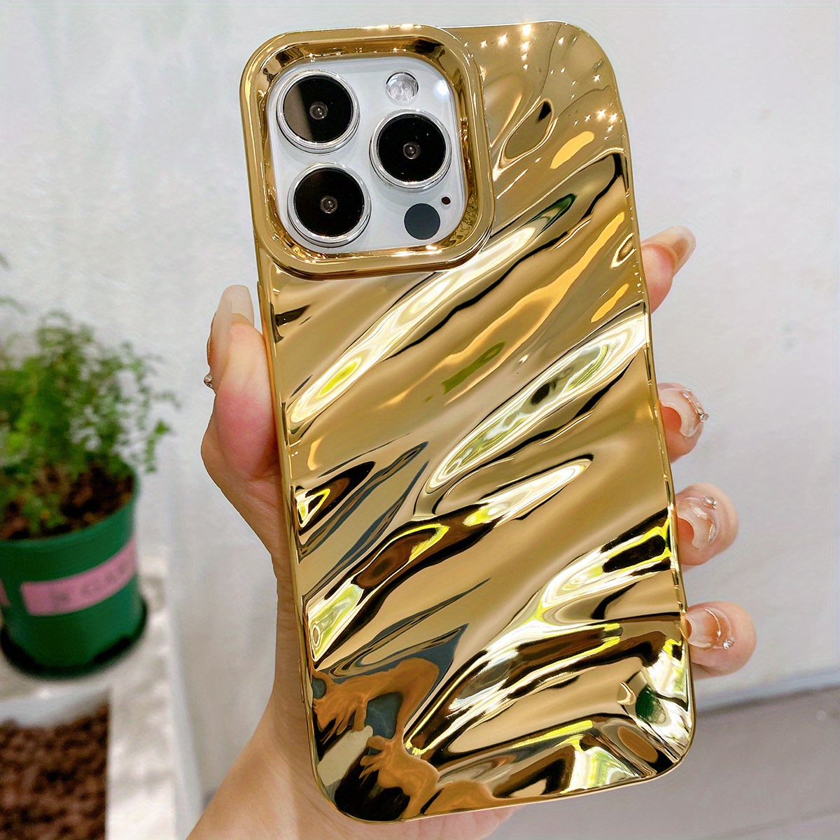 TEMU Electroplated Gold-plated Wrinkle Pattern Mobile Phone Case Is Fall-proof, Sweat-proof, Fingerprint-proof, Wear-resistant And Compatible With