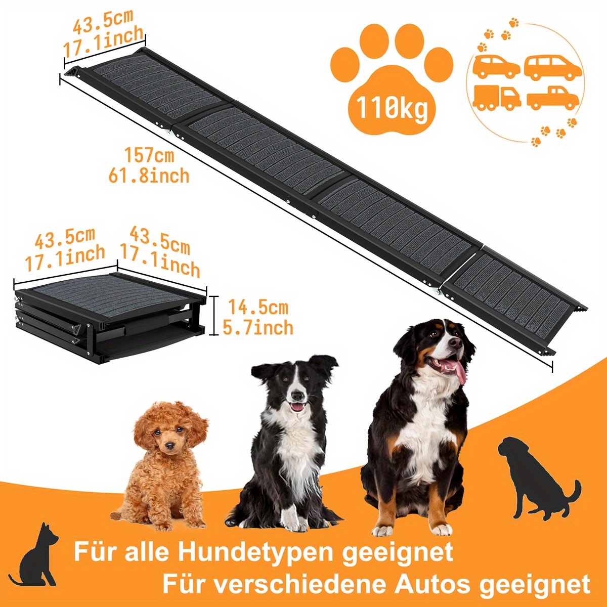 TEMU Rampa Plegable para Perros - Asistencia de Entrada Antideslizante de 157Cm con Superficie de - Puente para Perros para Coches y Uso Doméstico