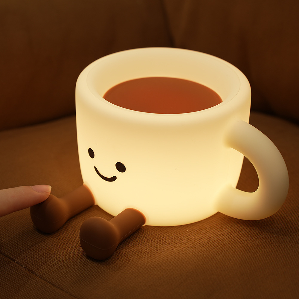 TEMU Cute Coffee Cup Shaped Tap Lamp Figurine, Soft Night Light, Desk Decor Statue Gift