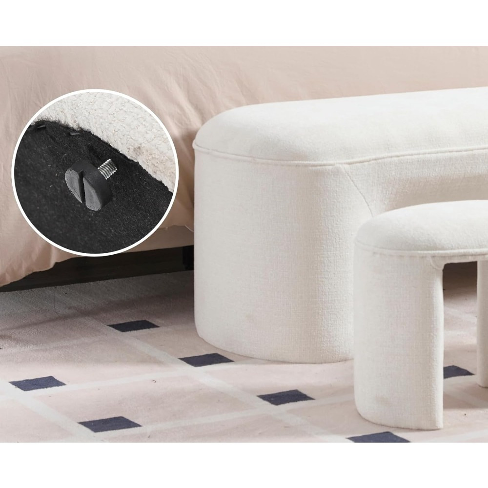 53 Inch Long Bedroom Bench with 2pcs Step Stools, Nesting Ottoman Bench Set, Padded End Of Bed Bench Modern Upholstered Bench for Living Room, Entry, Porch