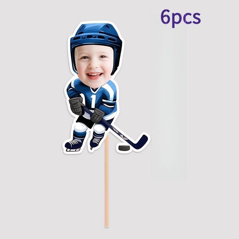 TEMU 6/12pcs Piquets à Cupcake Personnalisés avec Photo de Visage, Décoration de Gâteau Portrait de de Hockey sur Glace pour Fournitures de Fête
