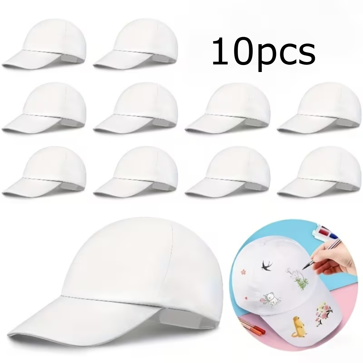 TEMU 10pcs Blank Party Hats & Baseball Caps, Graffiti Painting Hats, Casual Hats For Outdoor Travel Beach Daily Wear, Ideal Handmade Craft Supplies