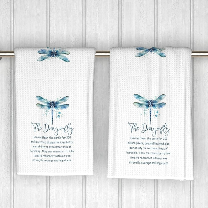 

2pcs 18x26 Inches Soft Dragonfly Symbolism Towels, Quick-dry Polyester, Ideal For Kitchen, Bathroom, Gym - Elegant, Design, Perfect Housewarming Gift