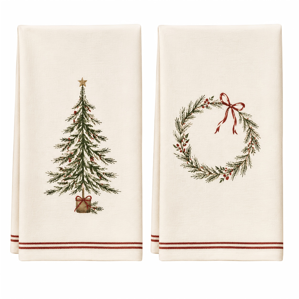 TEMU 2pcs Christmas Tree Wreath Kitchen Towels Suitable For Home Decor, Super Absorbent Cloths With Modern Wreath Pattern, Vibrant Colors Suitable,