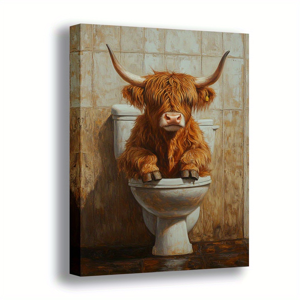 Calmart Highland Cow Wandbild – Schwarz-weiß, Gerahmte Leinwand 20x25 Cm | Fertig Zum Aufhängen