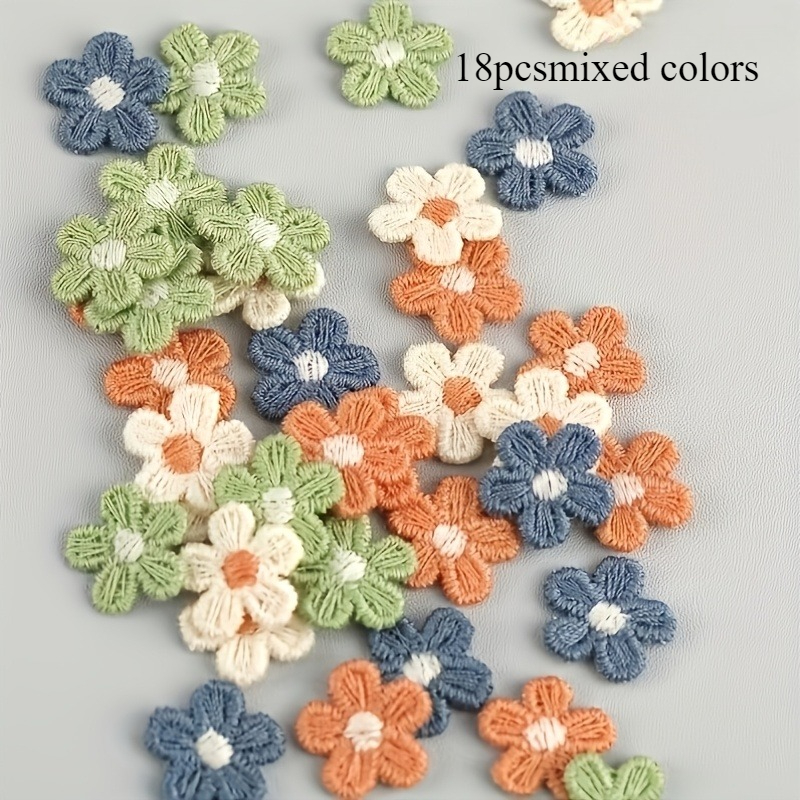 TEMU 18 Autocollants Brodés de Fleurs de Multicolores, Autocollants Décoratifs Patchwork de Fleurs en Trois Dimensions, Accessoires de Transformation