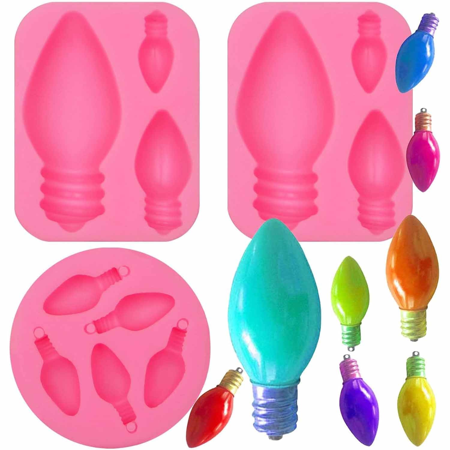 TEMU 3pcs Set Of Christmas Light-themed Fondant Molds, Silicone Resin Molds For Christmas Light Bulbs, Suitable For Cake Decorating, Cupcake