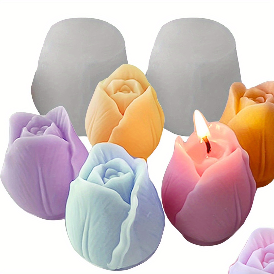 E-shop 2 Stück Tulpenblüten Silikonformen, 3D Blumenformen für Kerzen Seifen, hitzebeständig für DIY Basteln, perfektes Geschenk Raumdekoration für