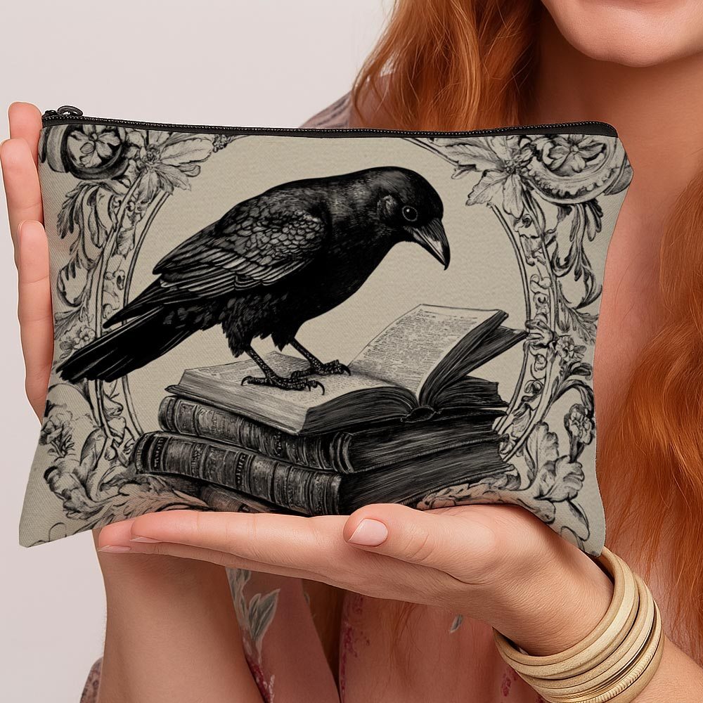 TEMU 1pc Vintage Gothic Style Solid And Books Pattern Travel Toiletry Bag - Zippered Multi-functional Wash Bag, Portable Unisex Makeup Case,